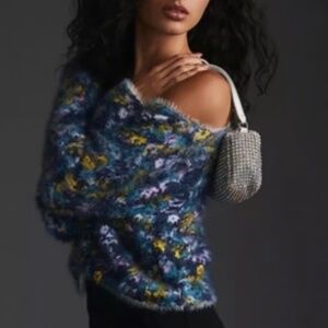 NWT Pilcro Anthropologie Cropped Eyelash Sweater XS Multicolor Floral Fuzzy Top